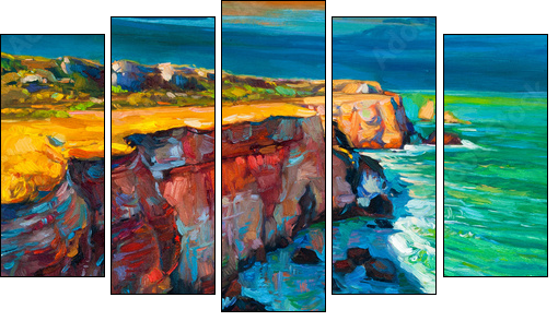 Cliffs and ocean - Five-piece canvas print, Pentaptych