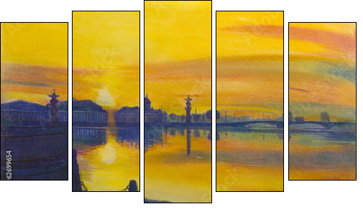 Sunset over the city - Five-piece canvas print, Pentaptych