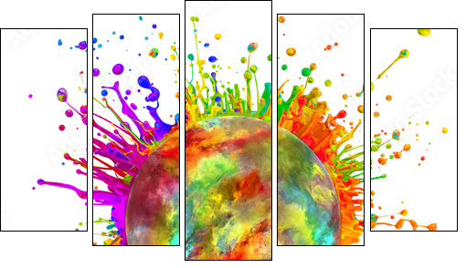 Colored paint splashes in round shape - Five-piece canvas print, Pentaptych
