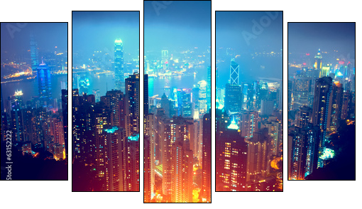 Hong Kong Night View - Five-piece canvas print, Pentaptych