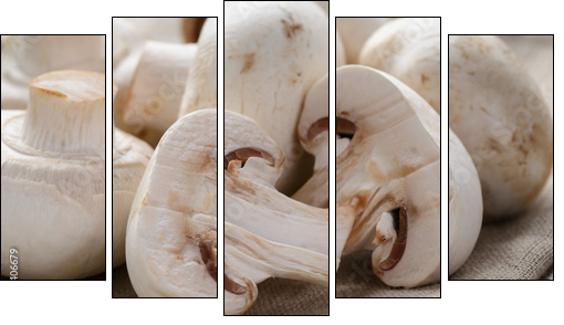 fresh white champignon on wood table - Five-piece canvas print, Pentaptych