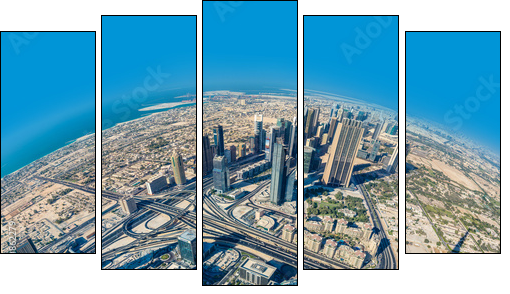Dubai downtown. East, United Arab Emirates architecture. Aerial - Five-piece canvas print, Pentaptych