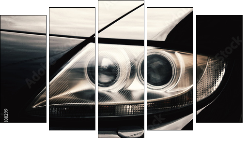 Closeup headlights of car. - Five-piece canvas print, Pentaptych