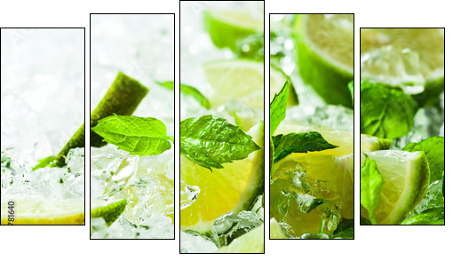 lime and leaves of mint with ice - Five-piece canvas print, Pentaptych