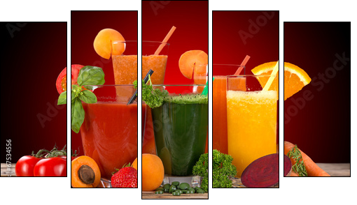 Fresh fruit juice, healthy drinks. - Five-piece canvas print, Pentaptych
