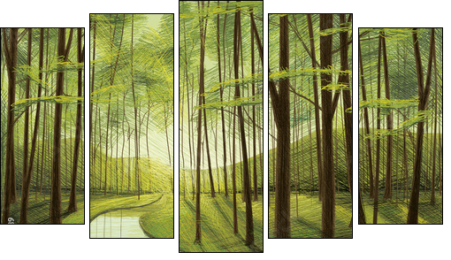 Dark green Forest - Five-piece canvas print, Pentaptych
