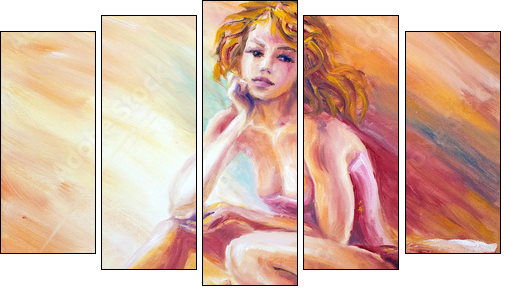 Beautiful resting danscer. Oil painting. - Five-piece canvas print, Pentaptych