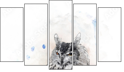 Watercolor Image Of  Owl - Five-piece canvas print, Pentaptych