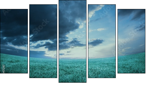 Blue sky over green field - Five-piece canvas print, Pentaptych