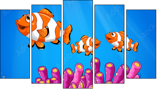 Clownfishes under the sea - Five-piece canvas print, Pentaptych