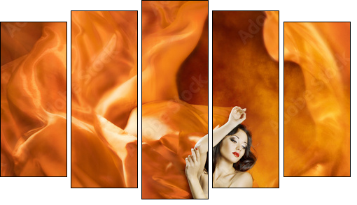 Woman dancing silk dress fire flame artistic orange portrait - Five-piece canvas print, Pentaptych