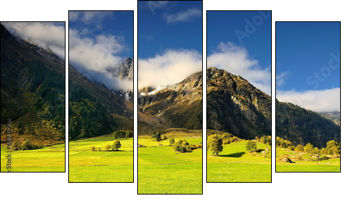 Szwajcarskie Alpy, z widokiem na stok - Five-piece canvas print, Pentaptych