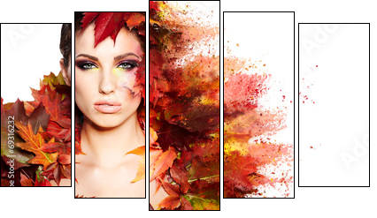 Autumn Woman portrait with creative makeup - Five-piece canvas print, Pentaptych