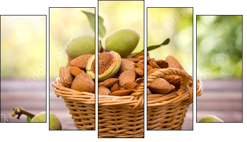 Fresh almonds in the basket - Five-piece canvas print, Pentaptych