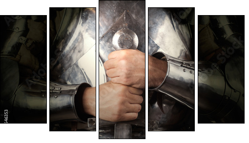 knight wearing armor and holding two-handed sword - Five-piece canvas print, Pentaptych