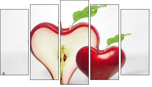 Red Apple heart love with slices two - Five-piece canvas print, Pentaptych