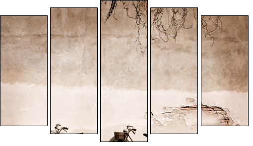 Italian old-style bicycles leaning against a wall  - Five-piece canvas print, Pentaptych