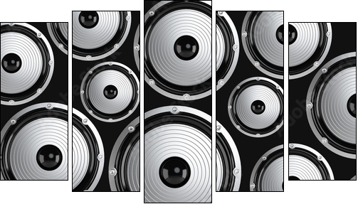 Many elegant white and black loudspeakers - Five-piece canvas print, Pentaptych