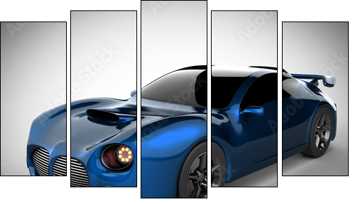 blue luxury brandless sport car on white background - Five-piece canvas print, Pentaptych