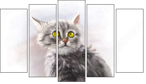 Adorable fluffy kitten, pet, cat animal paint - Five-piece canvas print, Pentaptych