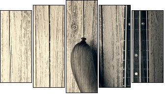 bass on wood vintage photo - Five-piece canvas print, Pentaptych