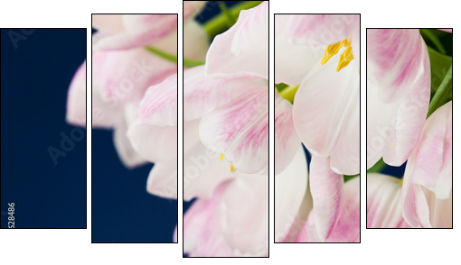 Pink tulips in vase on dark blue background - Five-piece canvas print, Pentaptych