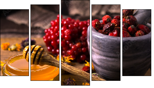 Honey and herbs - Five-piece canvas print, Pentaptych