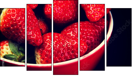 Fresh red strawberries in a bowl. - Five-piece canvas print, Pentaptych