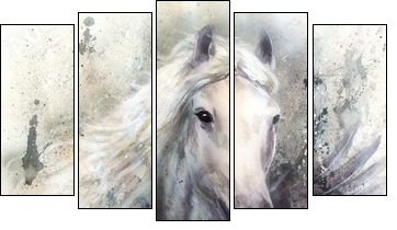 white horse with a flying eagle beautiful painting illustration - Five-piece canvas print, Pentaptych