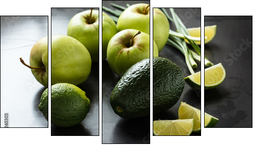 Organic Raw Green avocado, apples and limes - Five-piece canvas print, Pentaptych
