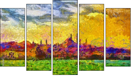 Istanbul shore view cityscape impressionist style painting - Five-piece canvas print, Pentaptych