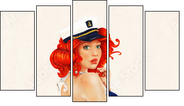 sexy pin up girl painting - Five-piece canvas print, Pentaptych
