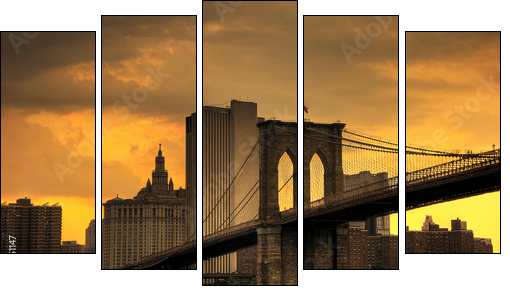 brooklyn bridge sunset - Five-piece canvas print, Pentaptych