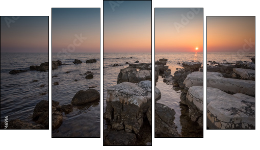 Sunset Over the Sea with Rocks in Foreground - Five-piece canvas print, Pentaptych