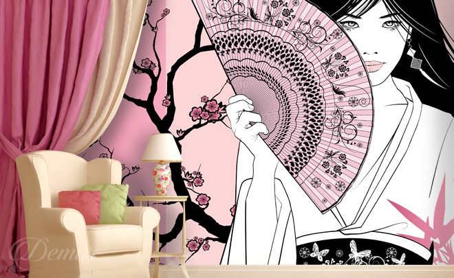 A-geisha-under-a-cherry-blossom-oriental-wallpapers-demur